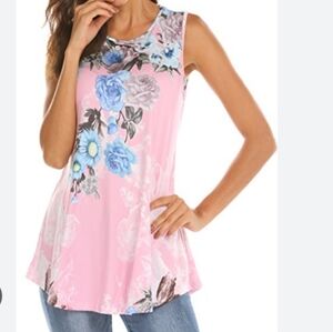 Tobrief Baby Doll Pink Tunic Floral Rose Garden Flowy Swing Top Sz 2XL